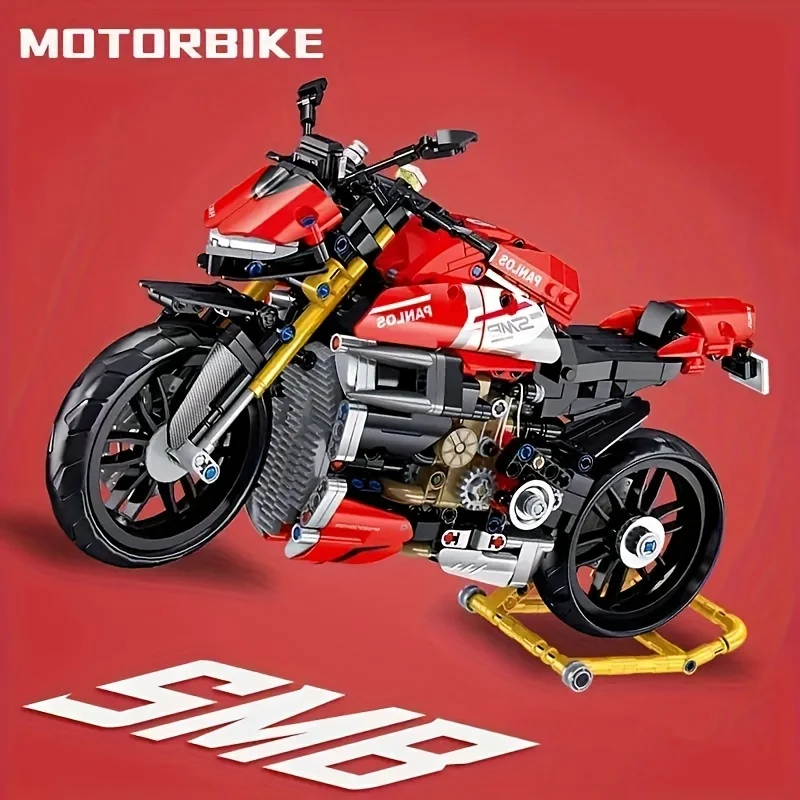 Modelo de motocicleta de ensamblaje de bloques de construcción rápido con molde de partículas 981, para 6 años + creatividad, también es un adorno para el hogar, vacaciones