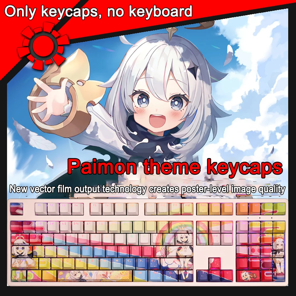 

108 Keys/set Genshin Impact Keycaps Paimon Keycaps PBT Dye Subbed Keycap Cherry Anime Cartoon Gaming Key For ANSI 61 87 104 108