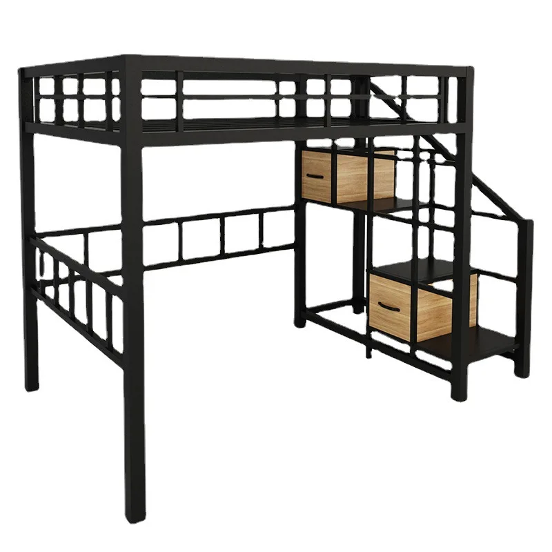 Dormitorio nórdico doble forjado, 1,2 metros, 1,5 metros, dormitorio de hierro, cama individual elevada simple alta y baja