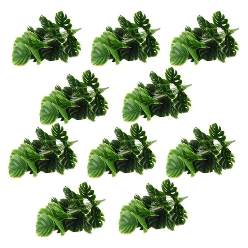 

10Pcs 18 Prongs Artificial Plants Green Palm Leaf Monstera For Garden Room Balcony Decoration Plastic Plants-A03I