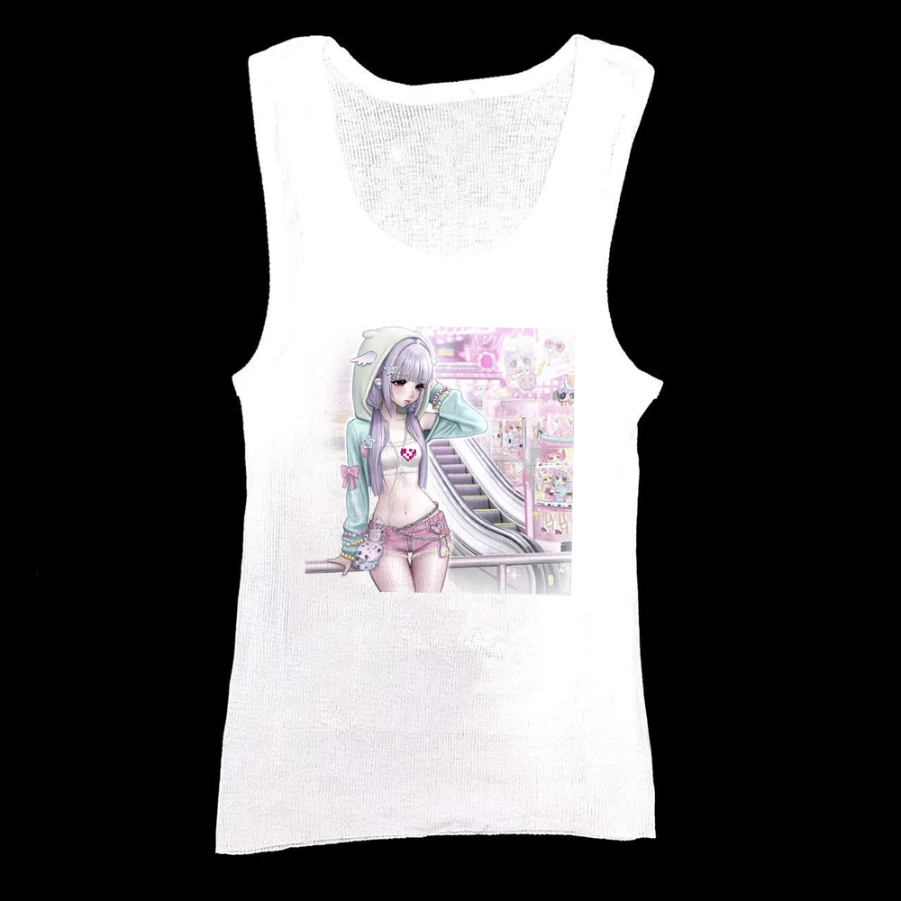 Anime Girl Graphic Long Sleeve T Shirt Women Kawaii Harajuku Streetwear White Tops Aesthetic Pastel Cartoon Print Casual Tee