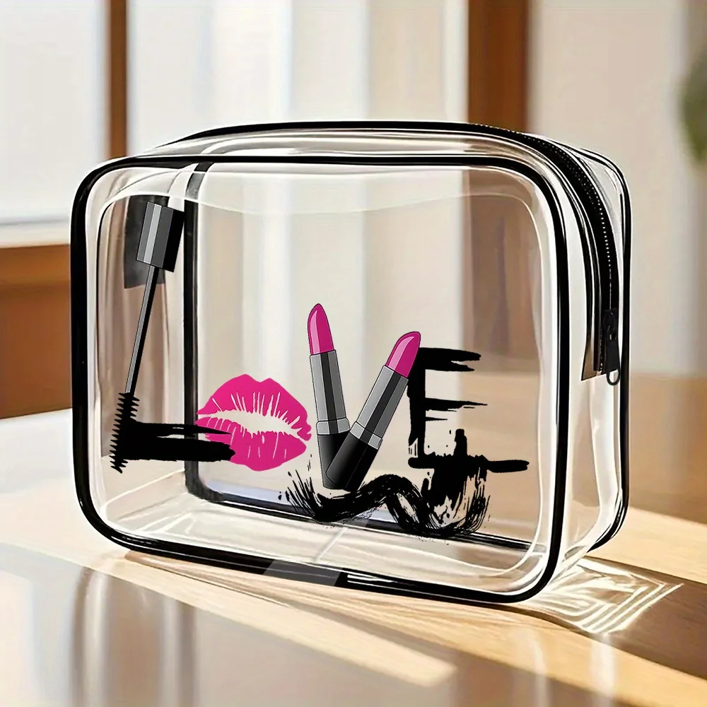 Clear cosmetic bag for travel.