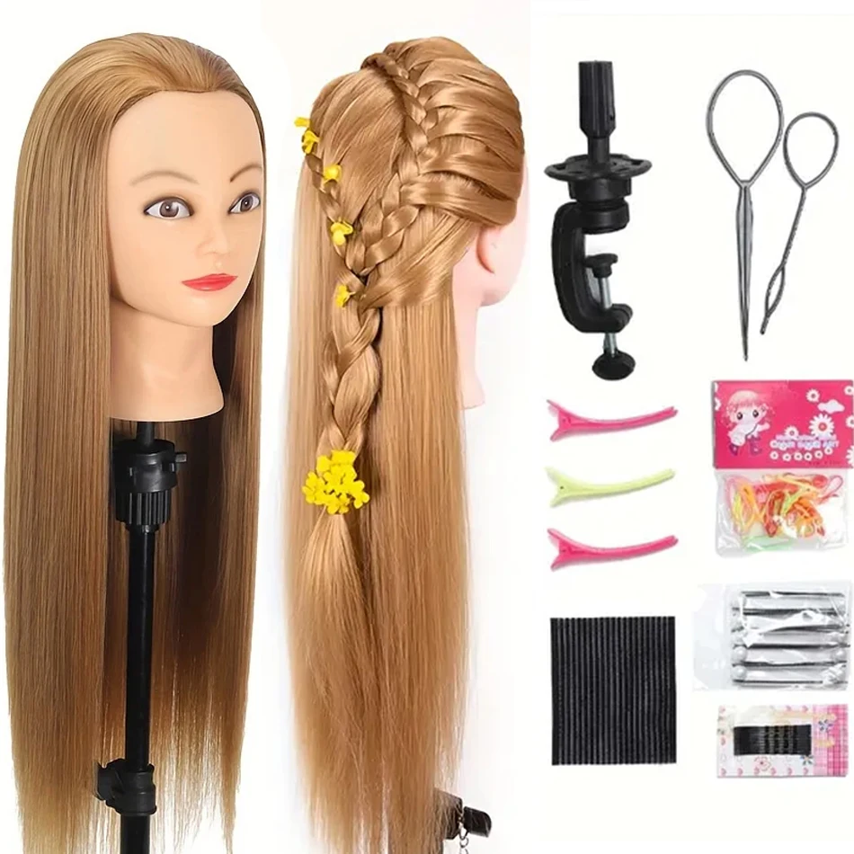 

Длинное синтетическое волокно, голова манекена с бесплатной подставкой для зажима, парикмахерский тренировочный манекен, косметологическая голова куклы для DIY косички