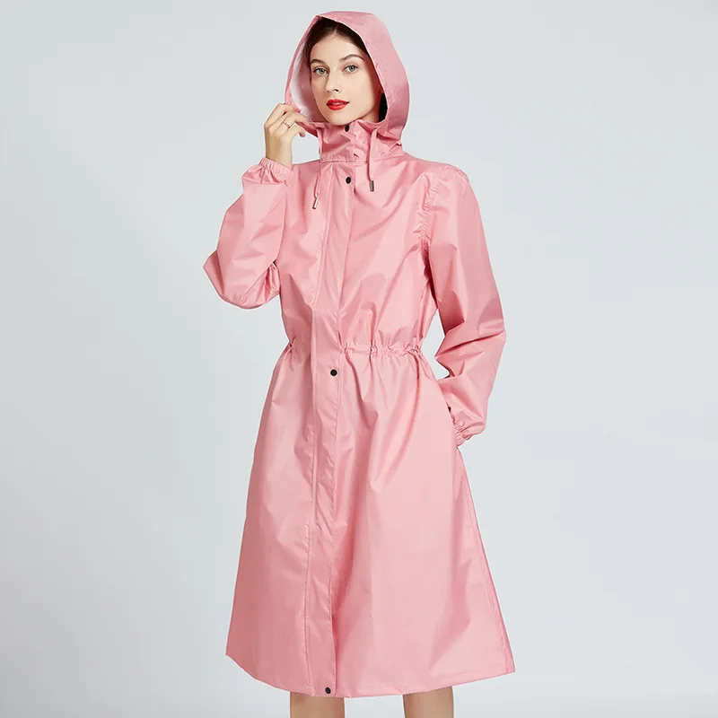 New Fashion Lightweight Breathable Women Zip Raincoat Waterproof Long Rain Coat Outdoor Windproof Men Hiking Rainwear Jacket