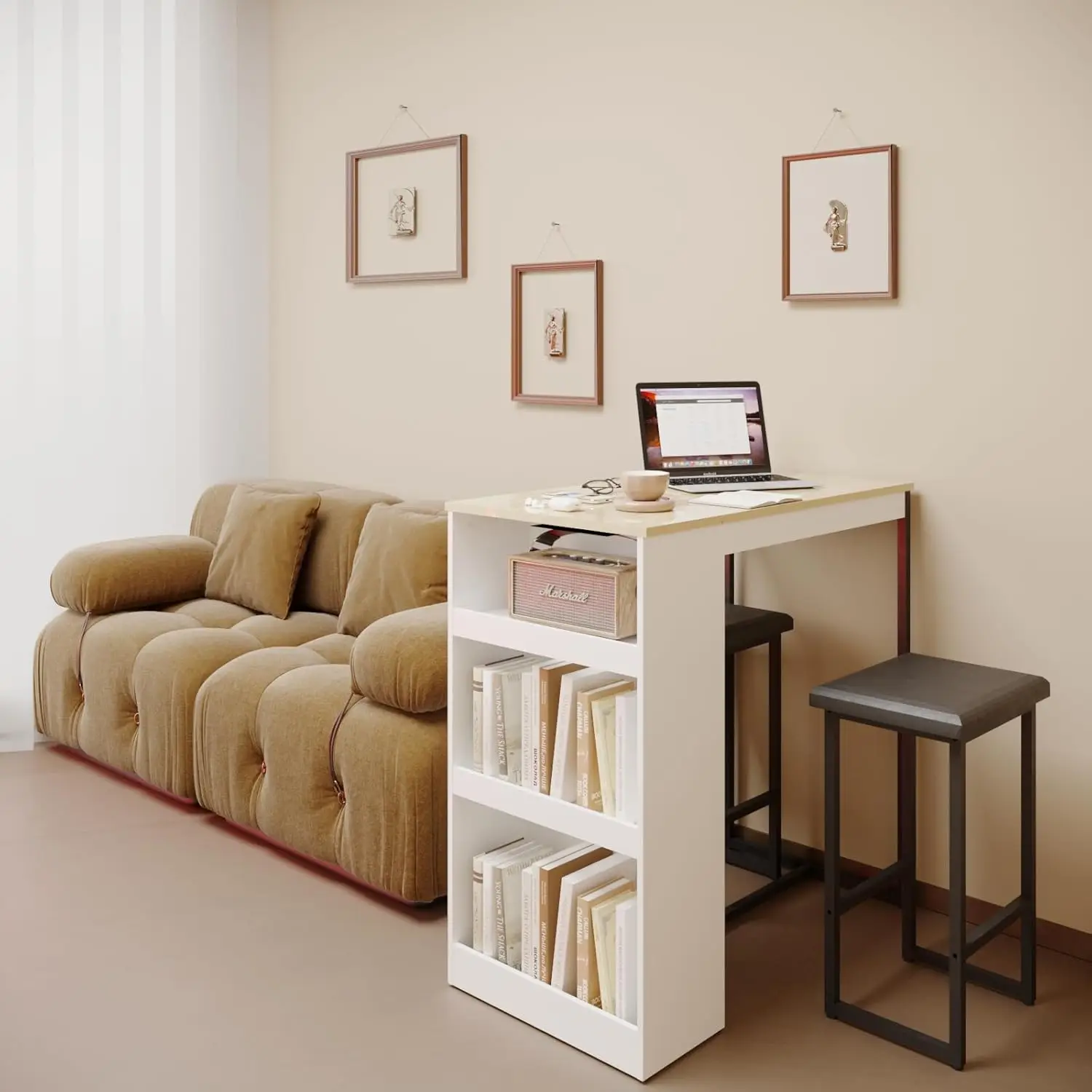 Dining Table Set - Kitchen Bar Table with Storage, Small Dining Desk with 2 Stools, Kitchen Island with Seating Counter Height