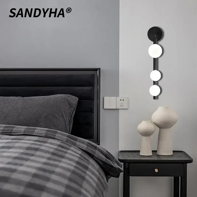 

SANDYHA Nordic Minimalist Creative Wall Lamp Hotel Living Room LED Light Bedroom Headboard Glass Decorative Lighting Fixtures