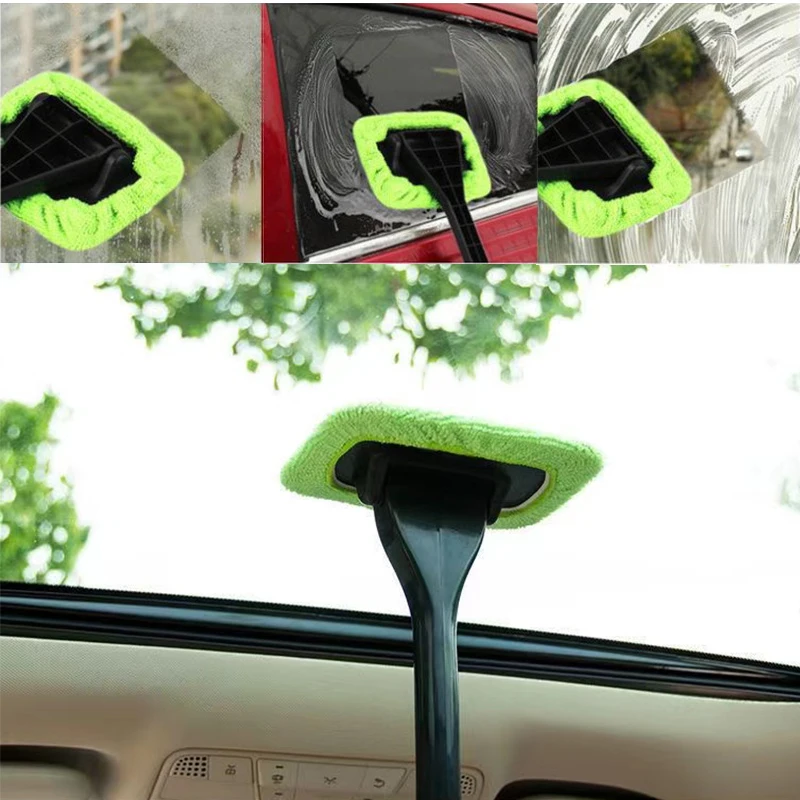 Car Window Windshield Cleaner Brush Kit  Cleaning Wash Tool Auto Cleaning Wash Tool Long Handle Wiper Microfiber Wiper Cleaner