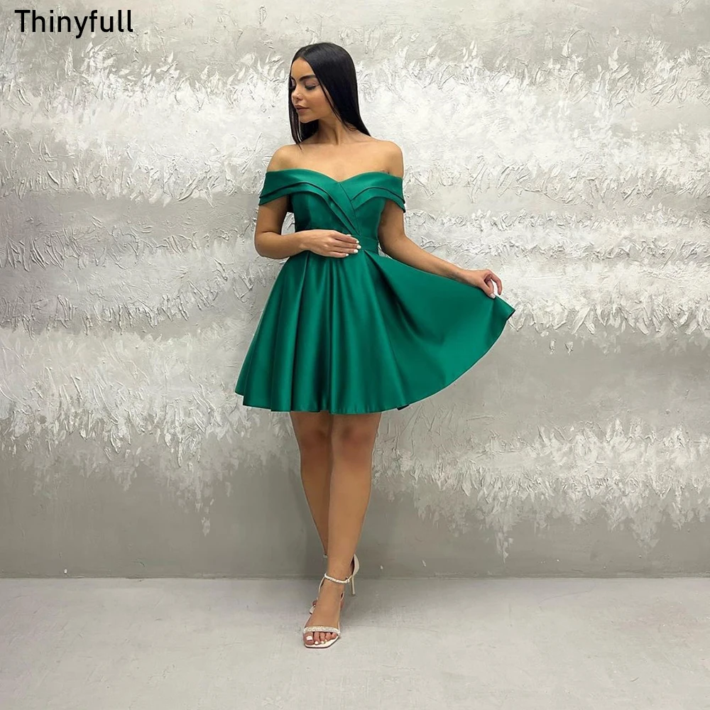 

Thinyfull Green Short Prom Gowns Sweetheart Off Shoulder Evening Party Dresses Satin Saudi Arabic Formal Occasion Dress 2023