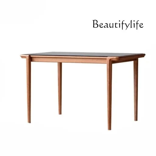 

Small apartment solid wood tempered glass dining table household rectangular eating table