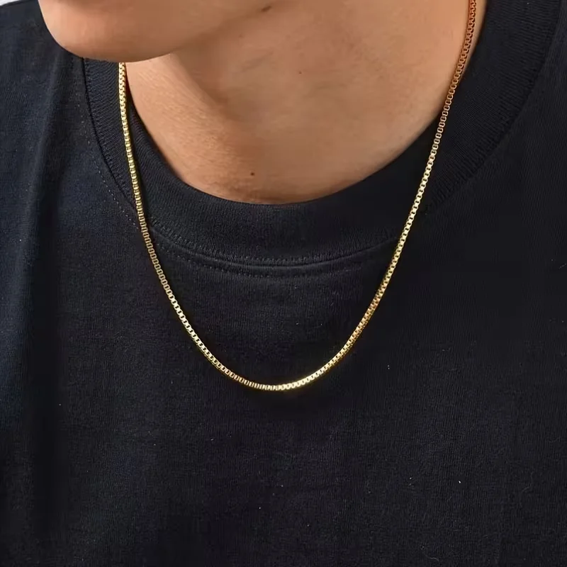 1pcs Classic 316L Stainless Steel Square Box Chain Necklaces Male Female Basic Punk 2mm Gold Plated Simple Layering Neck Jewelry