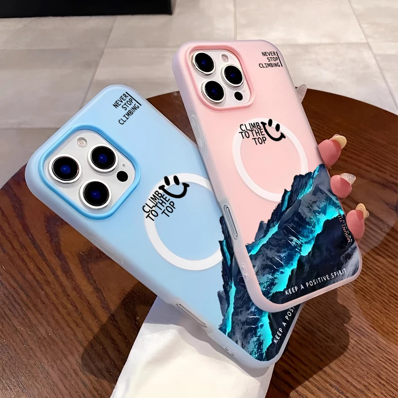 トレンドクールブルーライトマウンテンピークiPhoneケース iPhone 16 15 14 13 12 11ProMax用 シリコン製耐衝撃ケース ミニマリストカバー