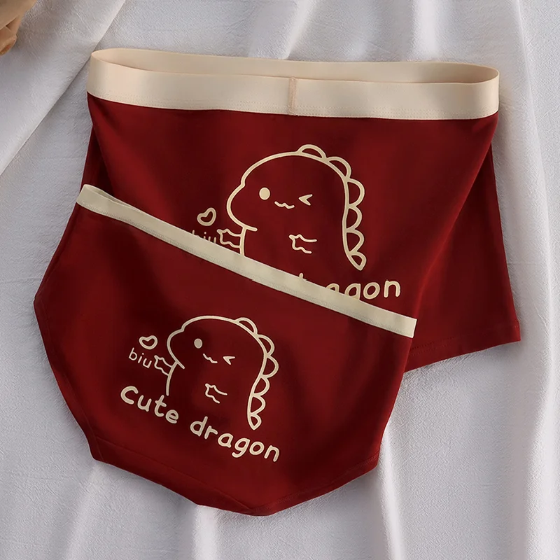 Red Couple Underpants Men's And Women's Pure Cotton New The Year Of The Loong Briefs Antibacterial Cute Underpants