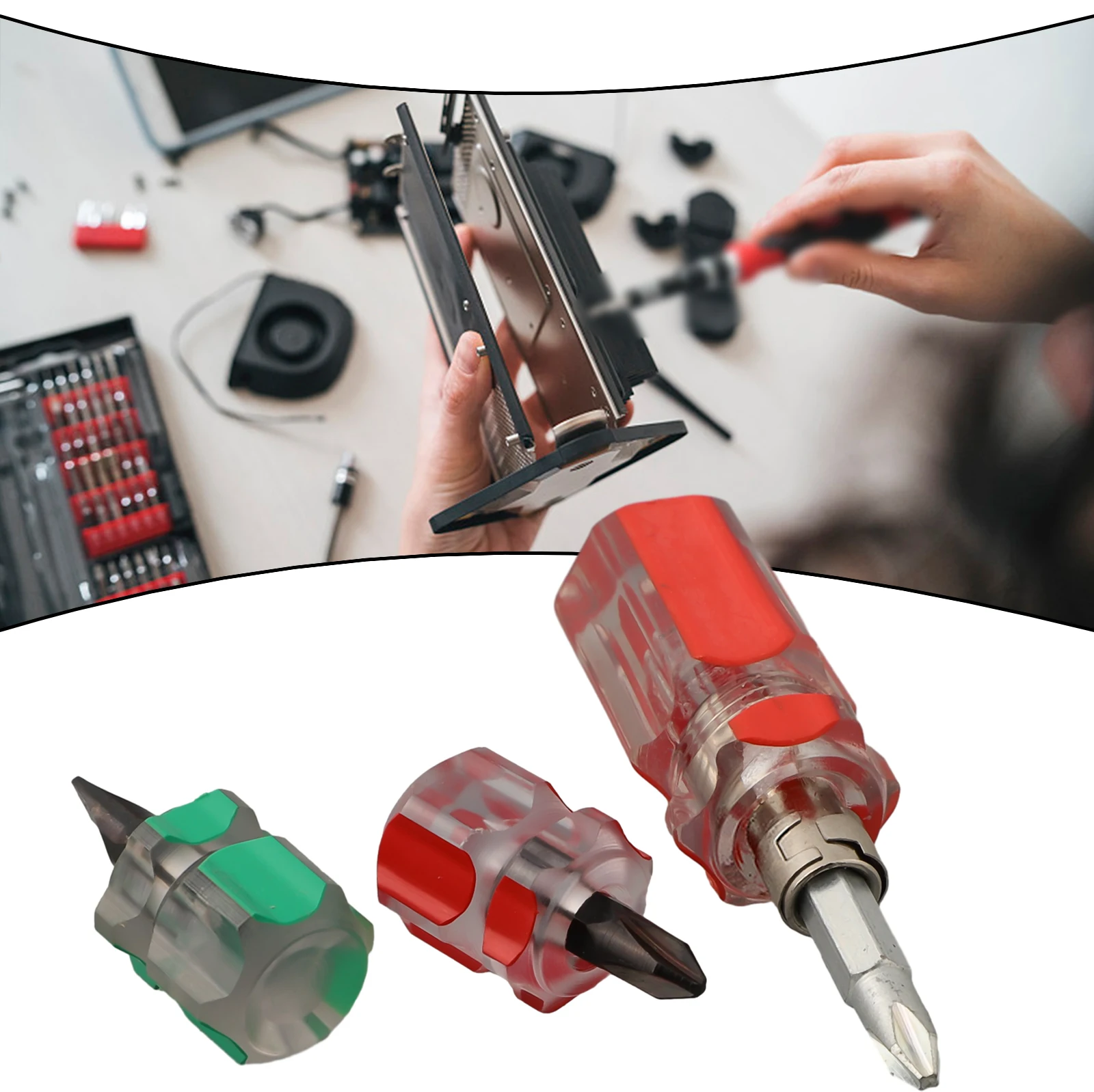 Ergonomic Design for Comfortable Handling Anti Slip Short Screwdriver Flat CrossHead 2in1 Interchangeable Tool