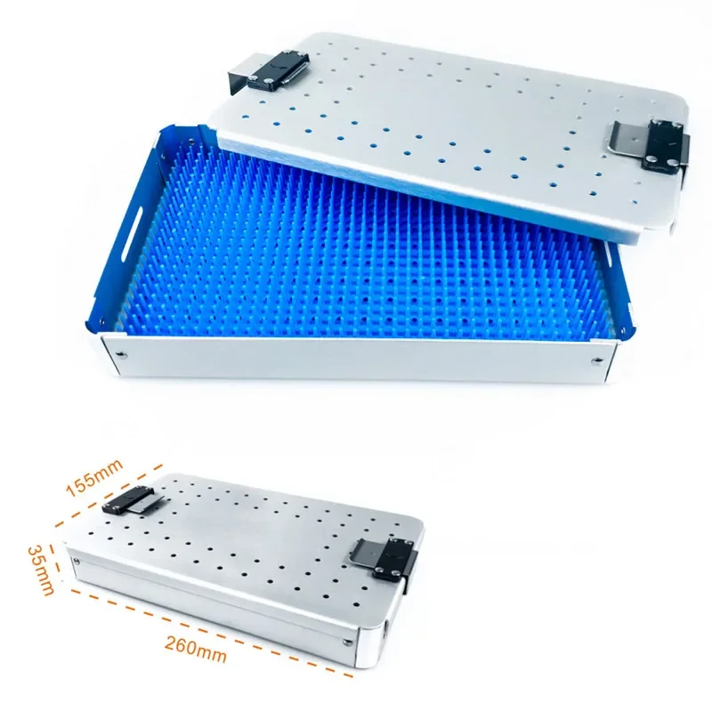 Bandeja de desinfecção caixa com almofada de silicone caixa de esterilização alumínio dental olho instrumento cirúrgico