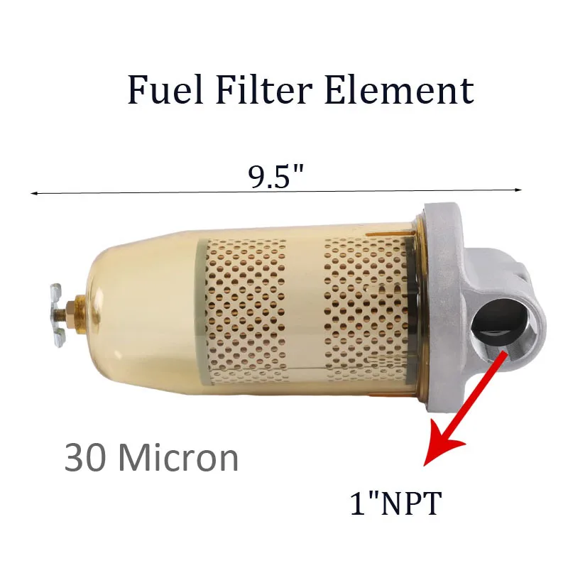 B10 AL Wrench Fuel Tank Filter 496 Replacement Gasoline Diesel Water Separator 30 Micron Max 25 Gpm 150 Psi 1” NPT Top Cap