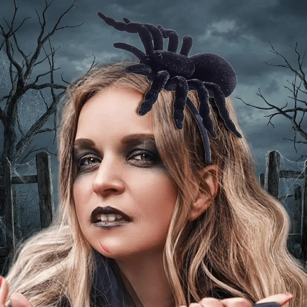 Funny Cartoon Spider Headband Black Animal Women Hair Hoop Party Decoration Plush Halloween Hairbands Girl