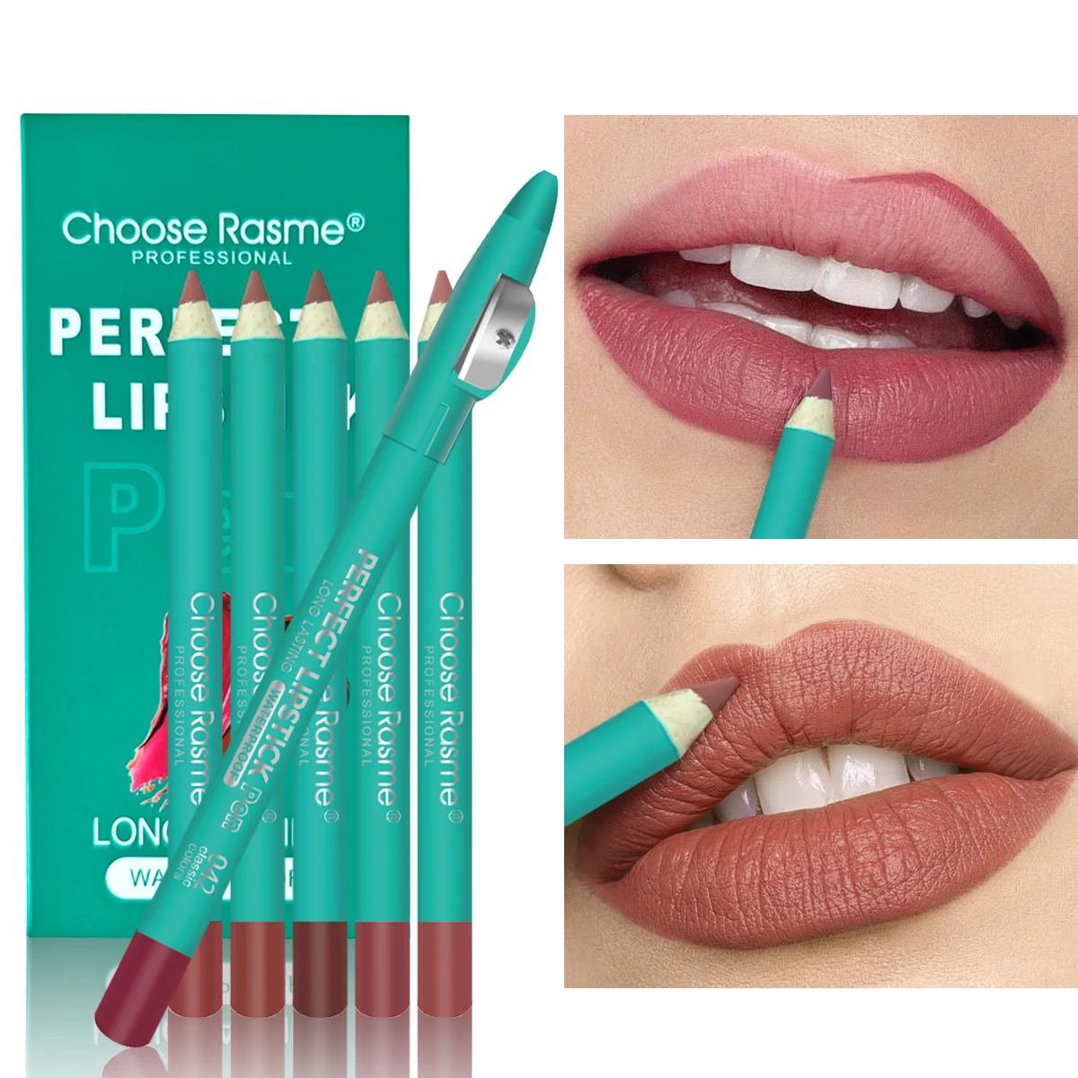 2-in-1 lip liner with sharpener, 24-hour waterproof color lock, 3D plumping effect, elegant red/natural red