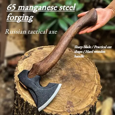 Manganese Steel Forged Tactical Axe Thickened Integrated Wooden Handle Portable Outdoor Camping Splitting Wood Chopping Firewood
