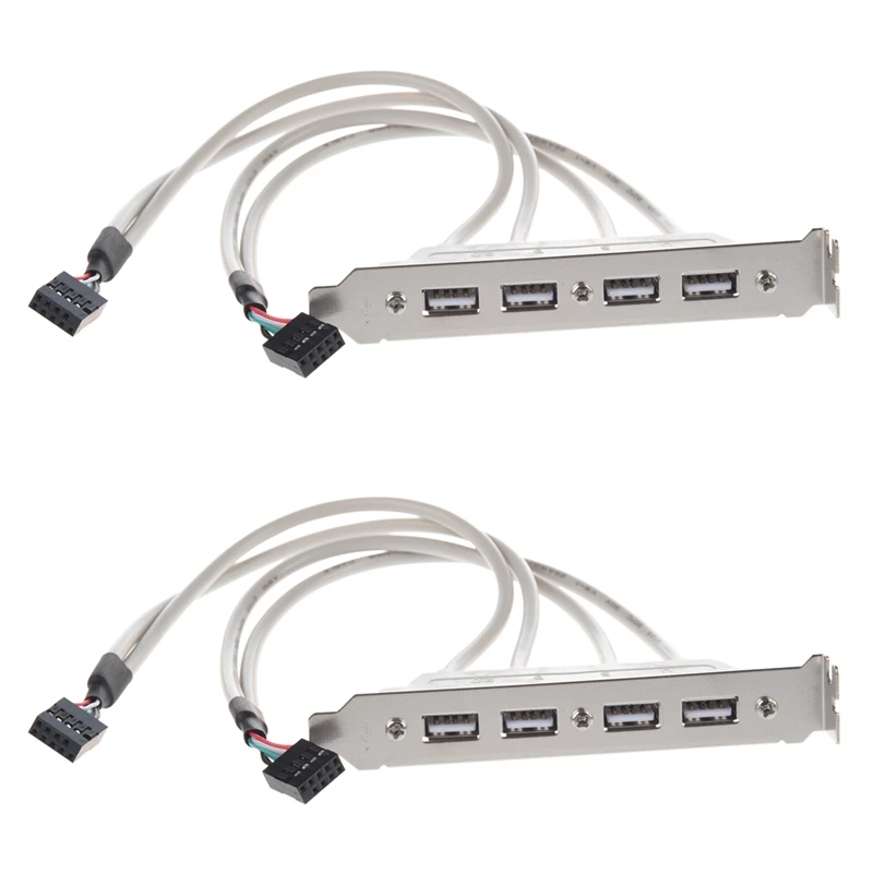 USB 2.0 a 9 Pin Header Bracket, 2x Cabo de Extensão Mainboard, 4 Port