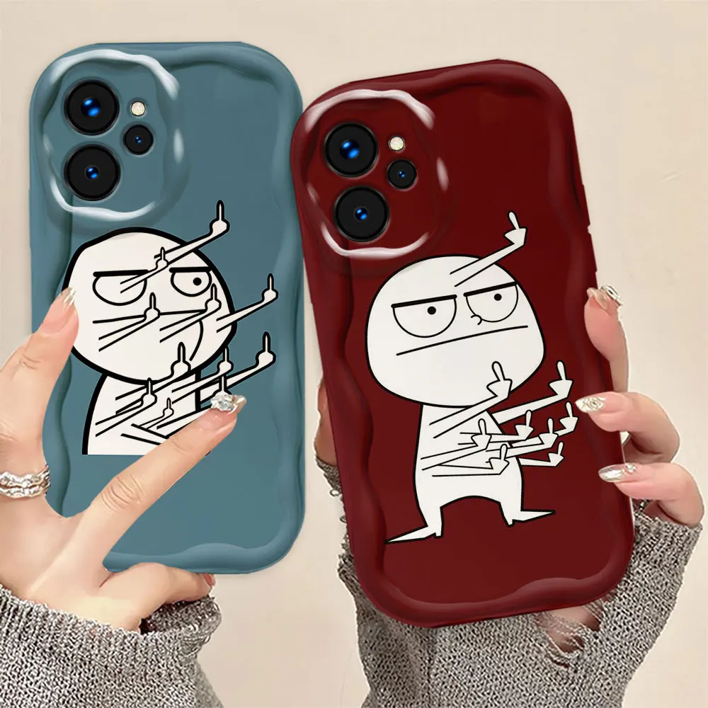 Funny Cartoon Man Middle Finger 3D Wave Phone Case For REALME 5 6 7 8 10 11 12 C15 C20 C30 C33 C35 C55 C65 C67 C21Y GT3 TPU Case