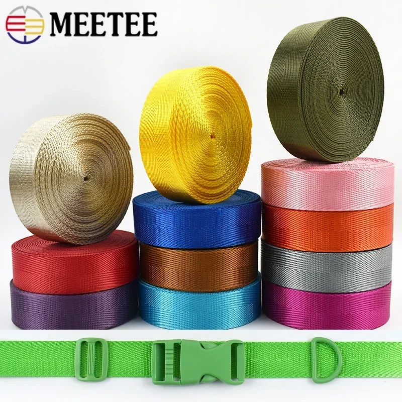 

10M Meetee 20-50mm Nylon Webbing Bag Backpack Strap Ribbon Band for Seat Belt Garment Decorative Tape DIY Sewing Accessories