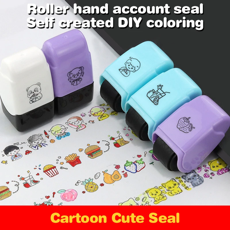 Cartoon Rolling Stamp Self-Ink Non-reusable Scrapbooking Stationery Stamp DIY Filling Color Tools Pre-student Kindergarten Toy