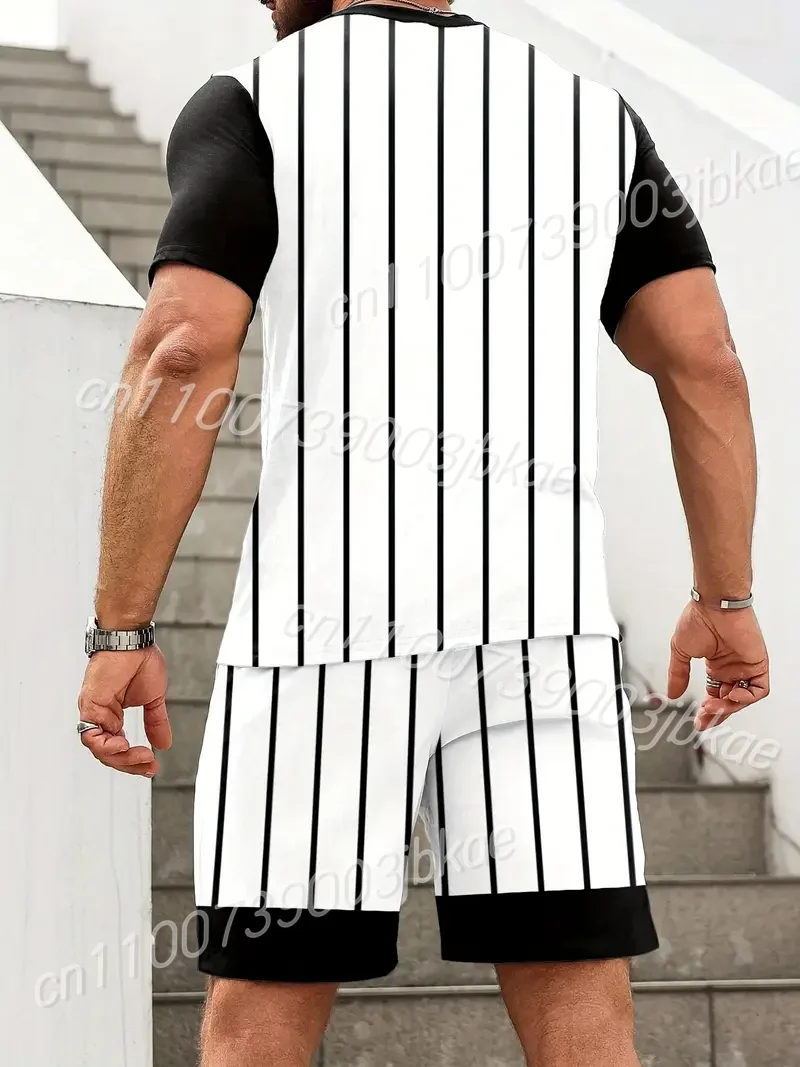 Men'S Plus Size 3D Print Los Angeles Basketball Jersey Casual Shorts Set Outdoor Activities Short Sleeve T-shirt+Shorts Set