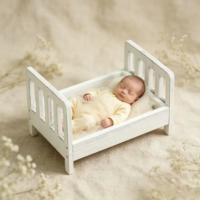 Detachable Retro Wooden Bed Prop Studio Shooting Furniture For Portrait Photoshoot Layout Growth Memorial Display Accessories