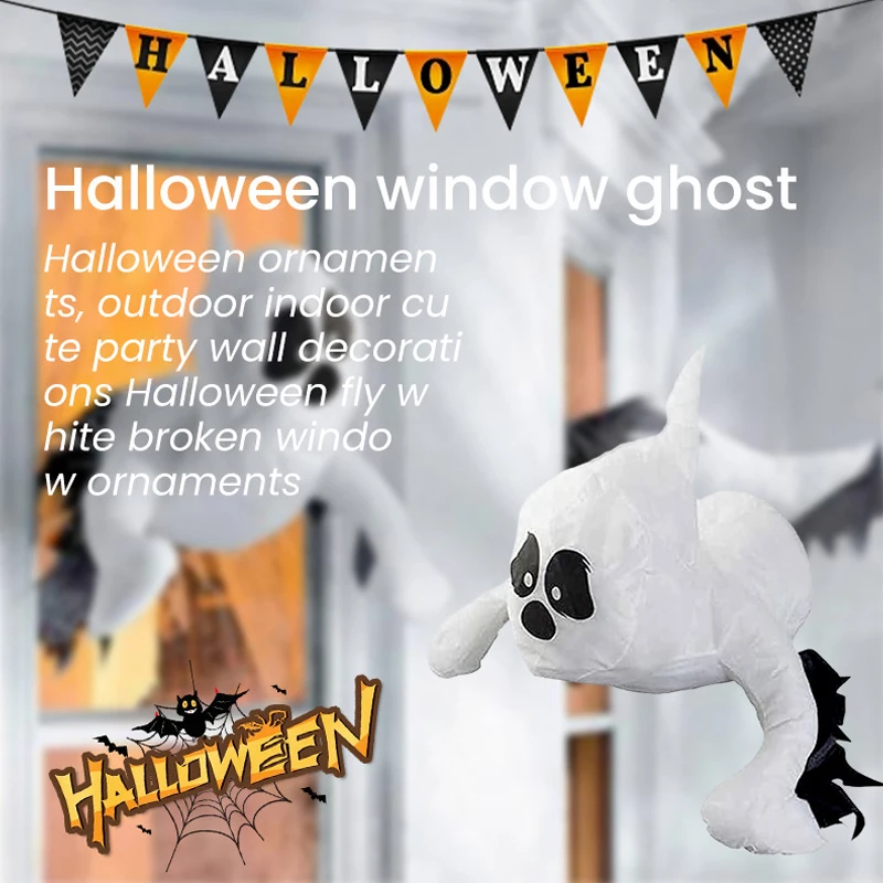 Halloween Cute Ghost Break Window Decor Prop Adorable Window Crasher Flying Ghosts Outdoor Indoor Decorations Party Ornament