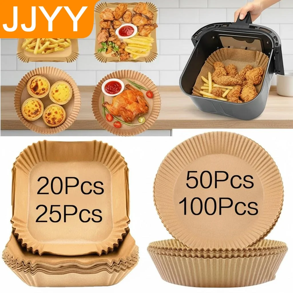 NonStick Air Fryer Baking Mats Round Square Disposable Liners 20 25 50 100 Pcs Kitchen Cooking Tools