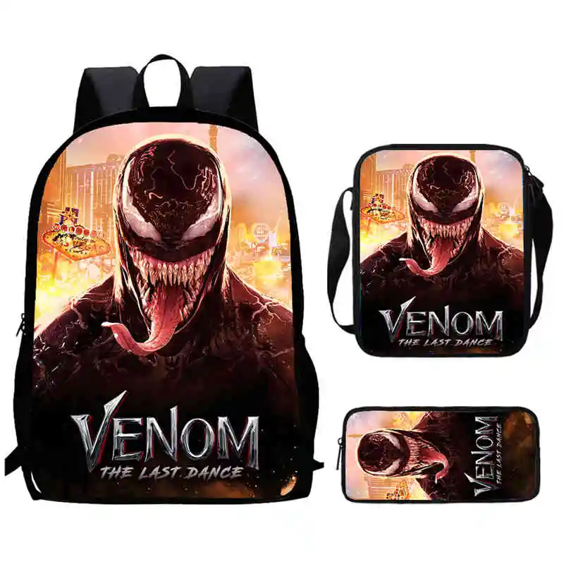 3Pcs Set Ve-nom Anime Bags Child School Backpack with Shoulder Bags Pencil Bags,Cartoon Schoolbags for Boys Girls Kids' Bookbag