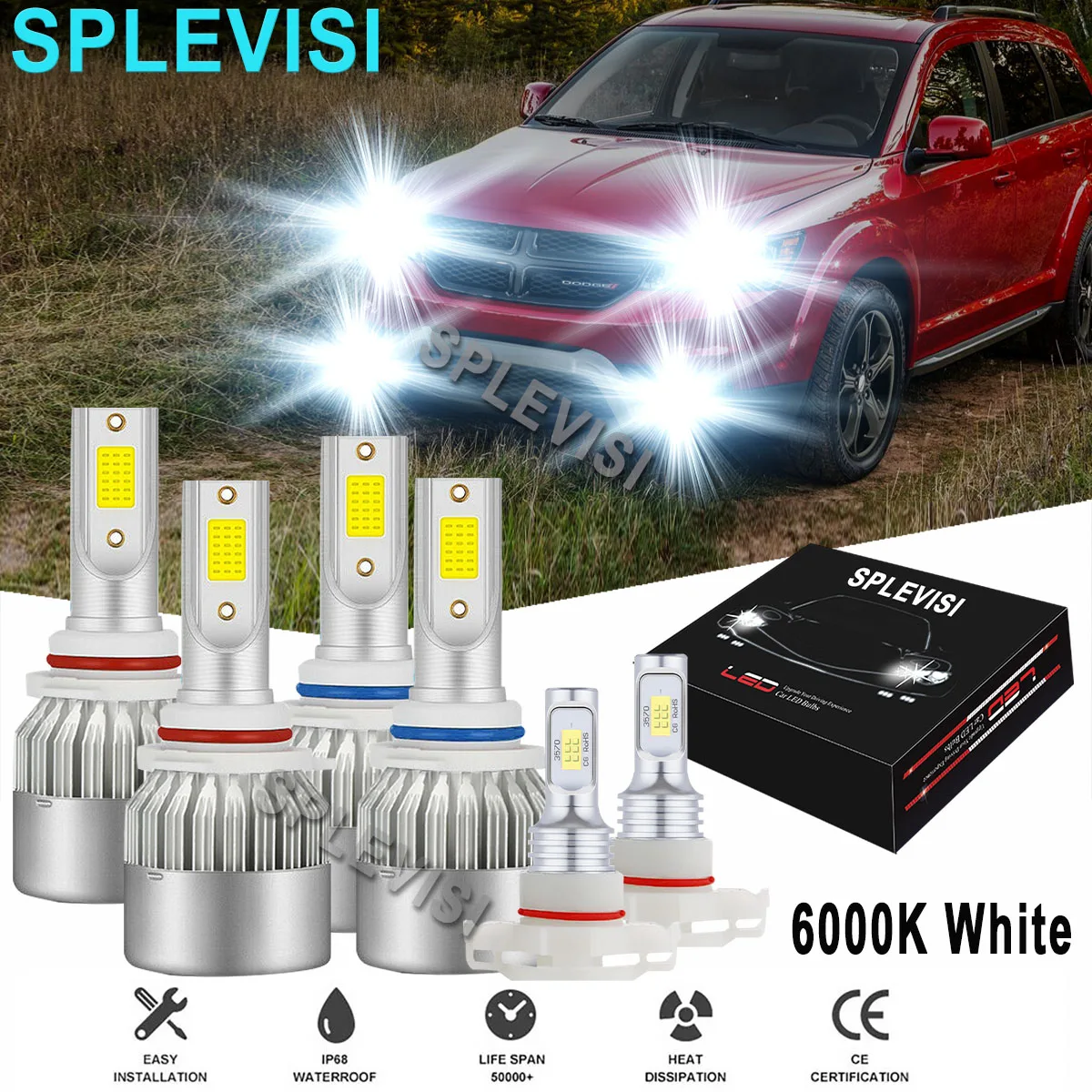 Car LED Headlights/Fog Light 6000K For Dodge Journey 2010 2011 2012 2013 2014 2015-2019 For Mitsubishi Lancer 2008 2009-2017