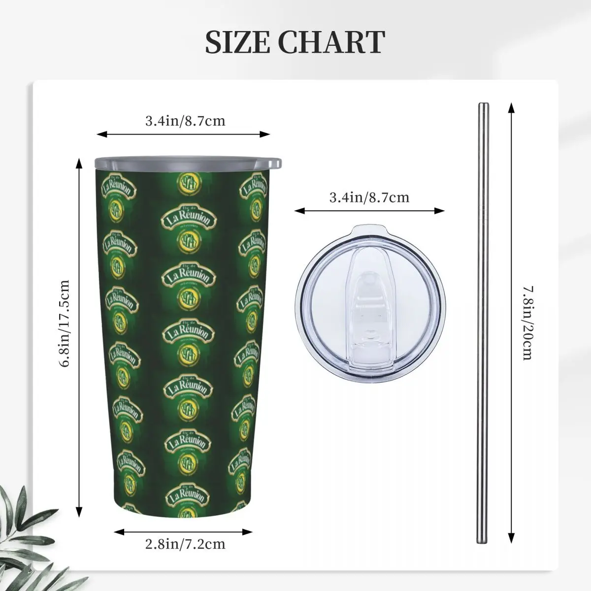 974 Reunion Island Flag Stainless Steel Tumbler Vacuum Insulated Mug Thermal Cold Cup Straws With Lid 20oz