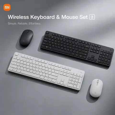 Xiaomi Keyboard and Mouse Set 2 2.4G Wireless Keyboard and Mouse Set Office Slim Keyboard 104Keys Smart Energy-saving Sleep Mode