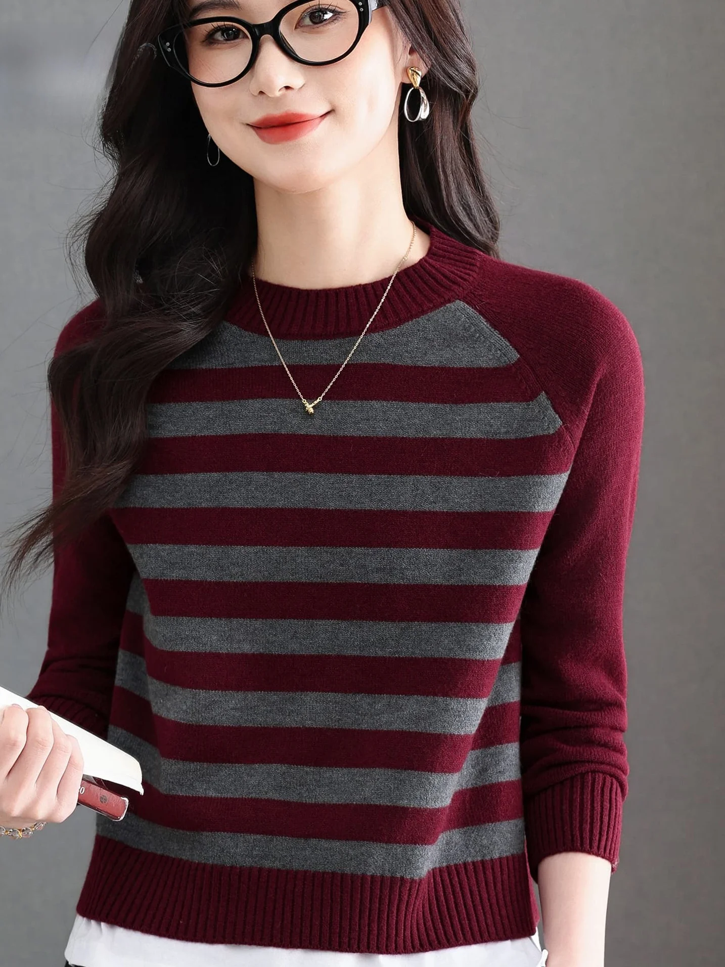 

Thiened вязаная основа irt, женский круглый свитер в полоску, простой свитер на осень-зиму, Новое поступление, одежда для мам, повседневная одежда