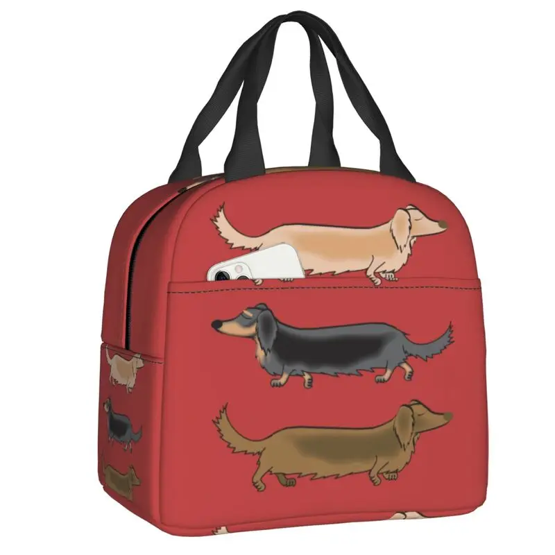 Kawaii Dackel Hunde Isolierte Mittagessen Tote Tasche für Frauen Wiener Wurst Hund Tragbare Kühler Thermische Bento Box Arbeit Schule Reise