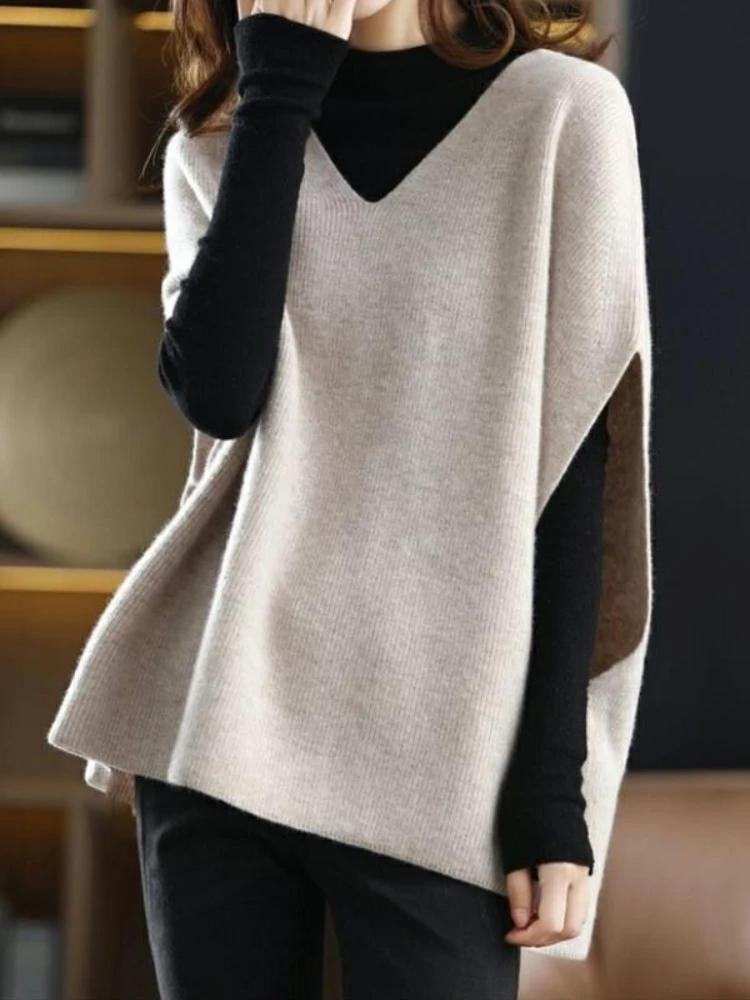 Sweater Vests Women Minimalist Fashion Elegant All-match Korean Style Mujer Basic Batwing Sleeve Loose Cozy Spring Pure Knitwear