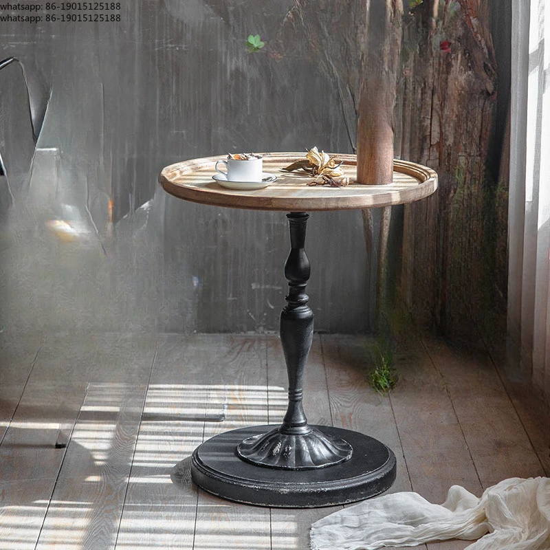 Industrial Style Round Coffee Table Vintage Wood and Iron Table for Living Room Side Table  Home Furniture Aged process