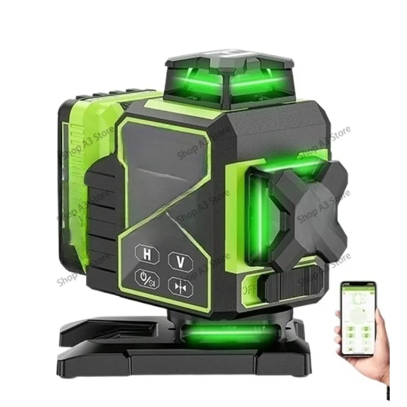 4D Green Laser Level r W04 16 Lines Electric Base 360° Rotating Motorized Base Adjustable Brightness Pulse ModeHuepar