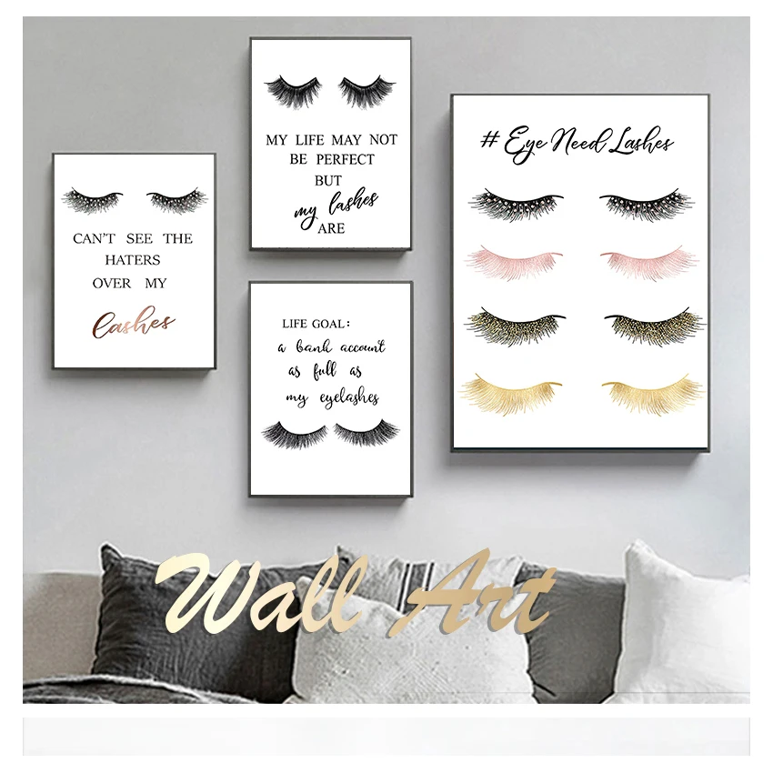 Posters Girls Room Wall Art Canvas Painting Lashes Pictures Prints Makeup Salon Wall Decor Fashion Eyelashes Extensions Quotes