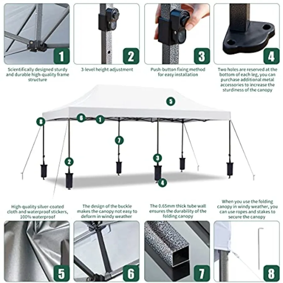 Festival event outdoor canopy: 10' x 20' pop-up tent, commercial-grade polyester fabric, black, instant setup with roller bag a image 4