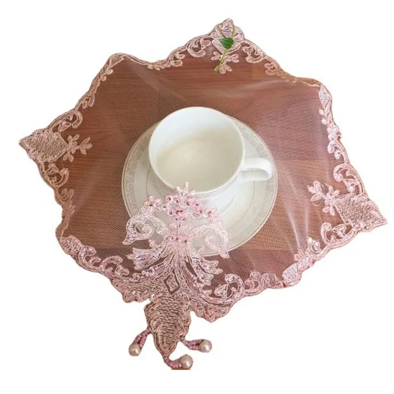 Table decoration and accessories pink bead placemat coaster kitchen Christmas flower embroidery table place mat cloth Wedding