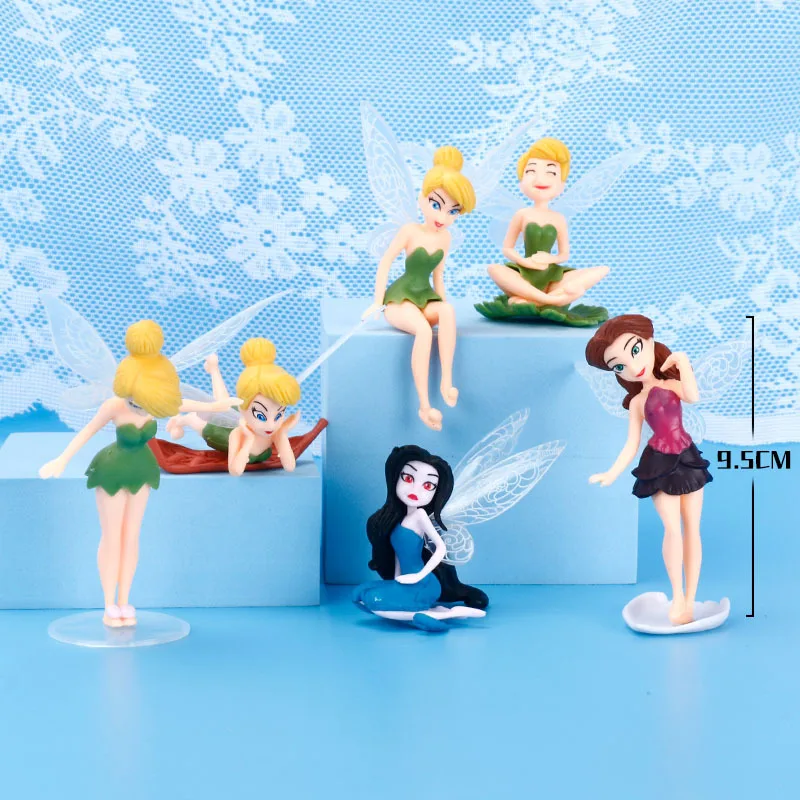 6pcs/Set Disney Elf Princess Tinkerbell Cake Decoration Party Supplies Flower Fairy Pvc Model Fashion Doll Kids Collectible Toy