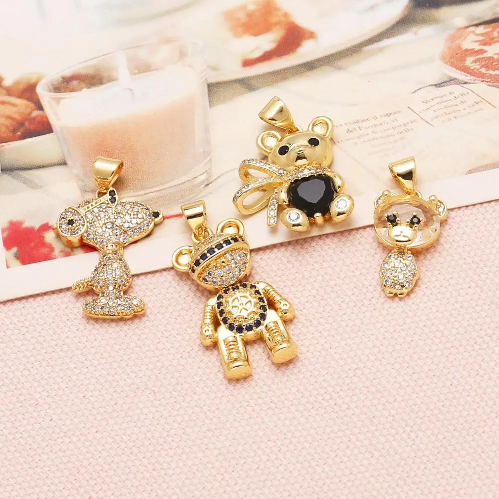 OCESRIO blanc noir cristal mignon écharpe ours pendentif pour collier cuivre plaqué or chiot fabrication de bijoux fournitures pdtb149