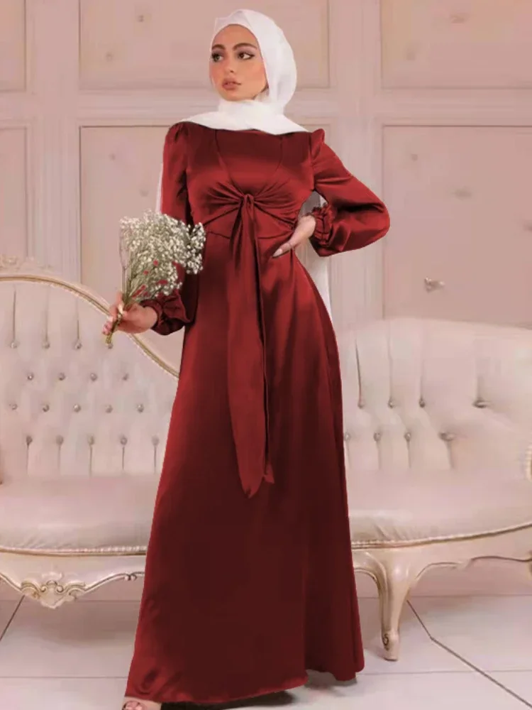 

Eid Mubarak Satin Abaya Muslim Hijab Dress Ramadan Abayas for Women Dubai Party Dresses Turkey Islam Kaftan Vestidos Musulmanes