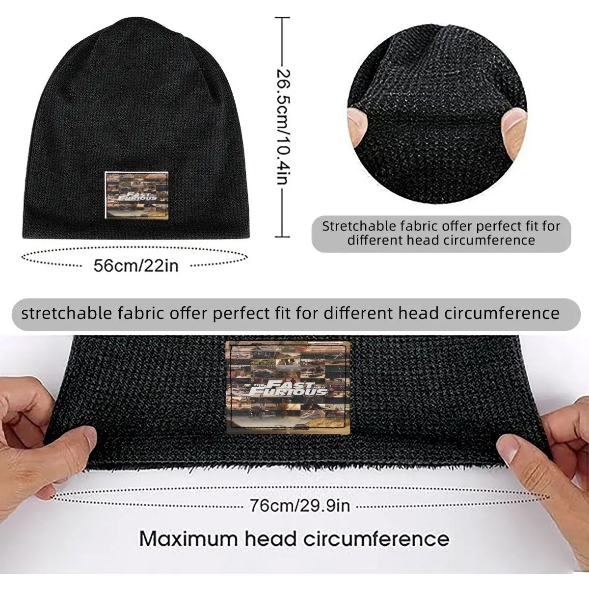 Fast And Furious Legends Tribute Waffle Knit Fleece Lined Beanie with PU Leather Patch Unisex Warm Winter Soft Cap