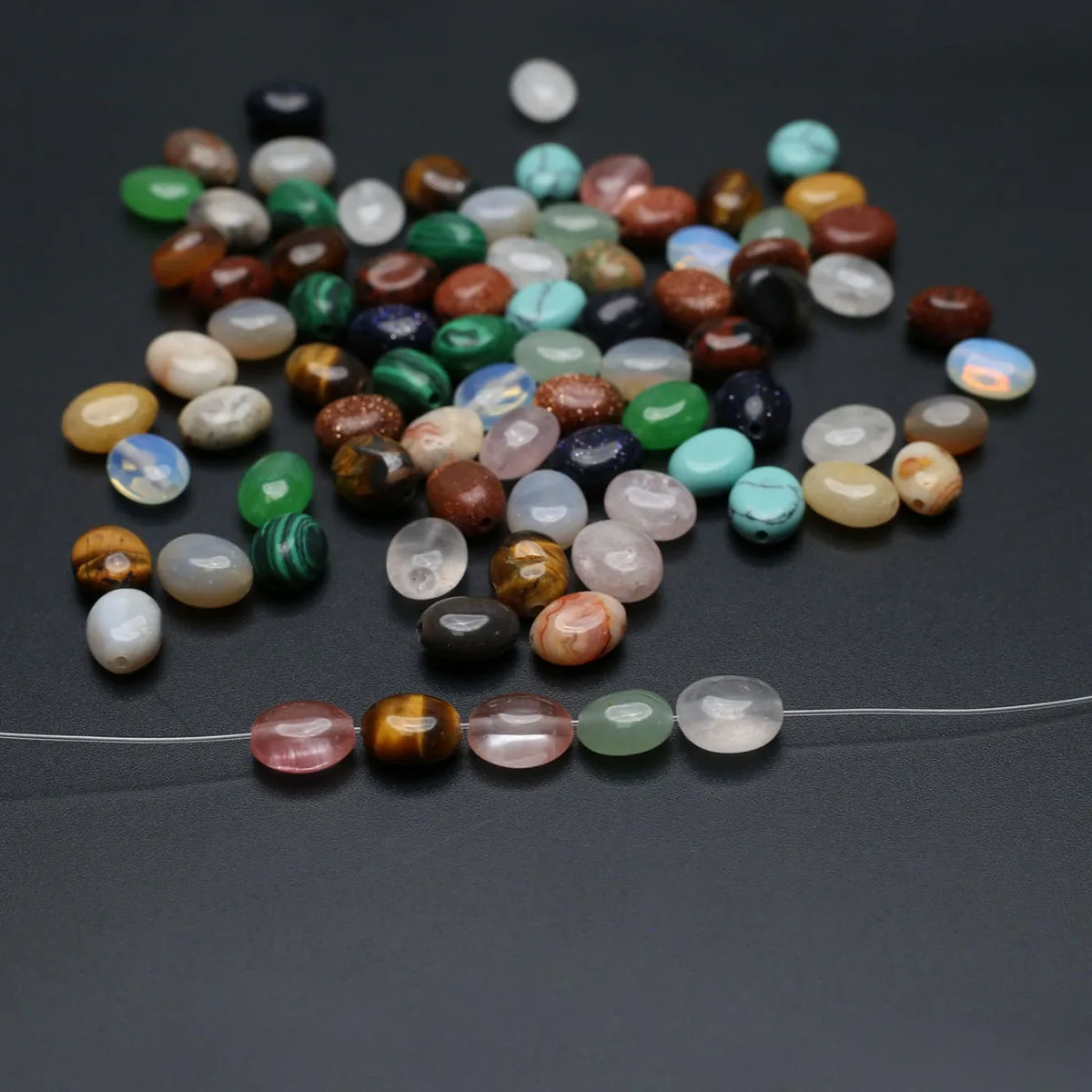 100PCS Wholesale Natural Semiprecious Stone Crystal Flat Oval Loose Spacer Beads Jewelry Making DIY Necklace Accessories Gift
