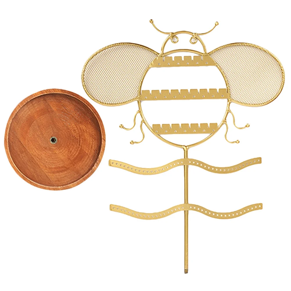 

Bee Shaped Jewelry Organizer Stand Large Capacity Iron Wood Storage Rack For Necklaces Earrings Bracelets Wooden Tray Multi