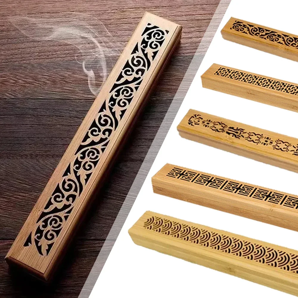 23.6x3.5x2.6cm Bamboo Wooden Incense Stick Holder Burning Joss Incense Box Burner Ash Catcher Home Decoration 1PC