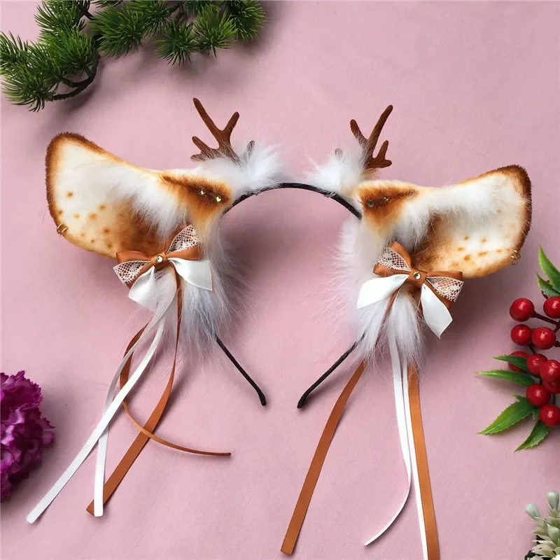 Nuevo dulce y encantador orejas de ciervo de Navidad orejas de alce cuerno aro para el pelo para niña Lolita accesorios de disfraz de Navidad Cosplay